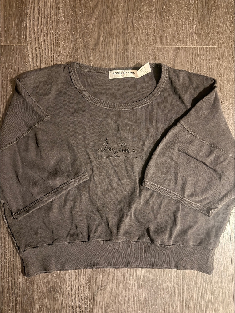 Vintage Sonia Rykiel Paris Script Embroidered Knit Top